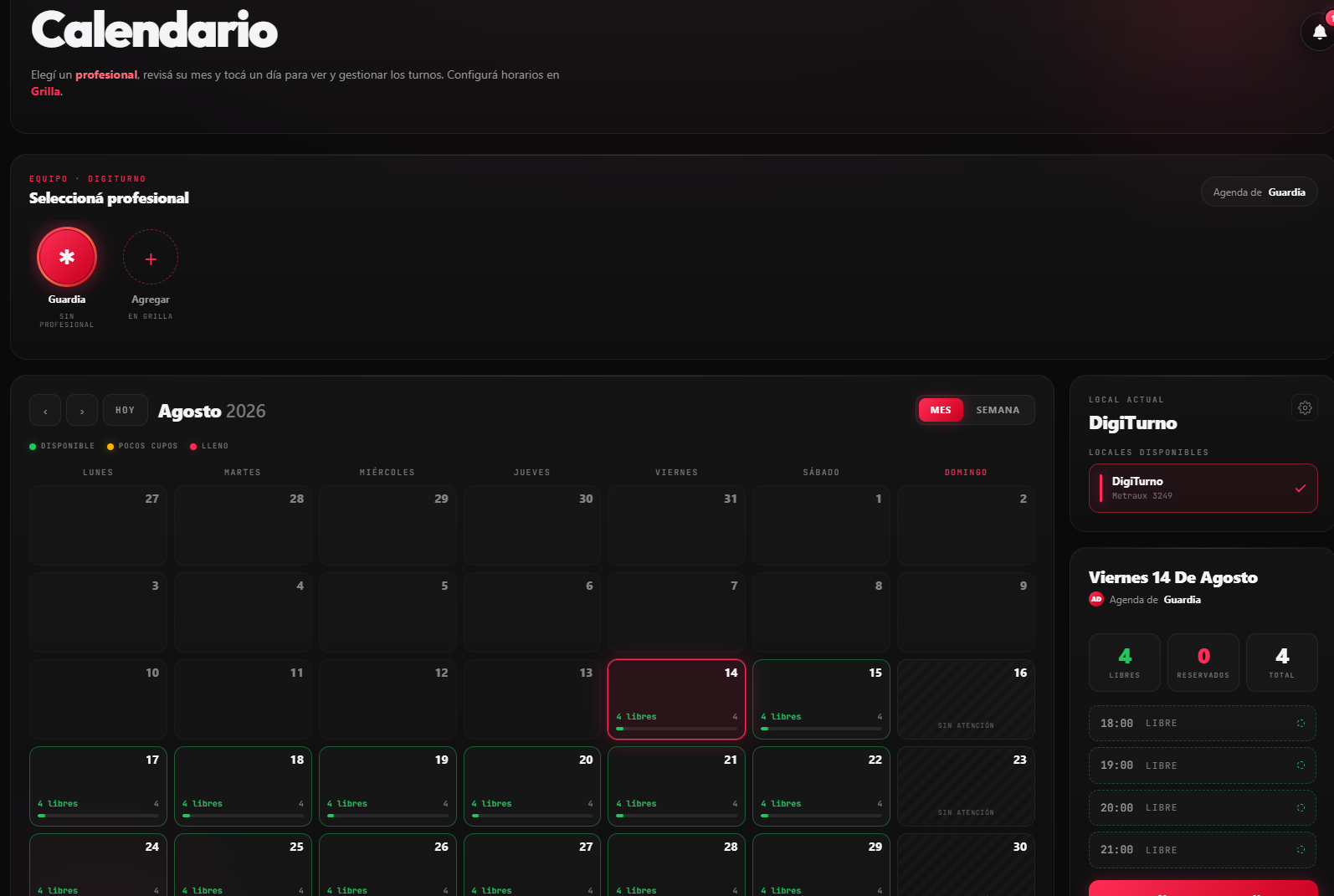 Calendario de DigiTurno