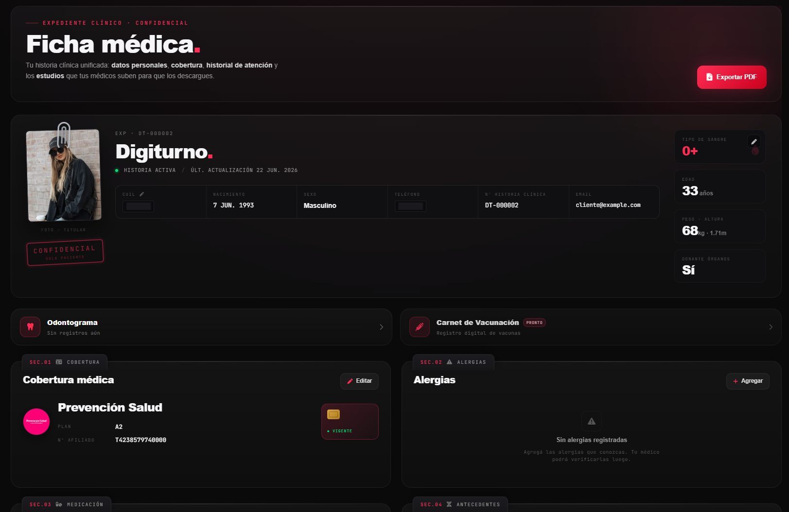 Ficha médica de DigiTurno